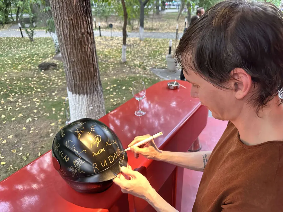 The signed helmet